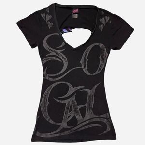 Women's Black V-Neck Graphic Short Sleeve Tee